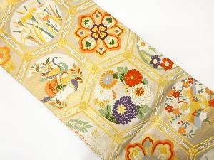 アンティーク　亀甲に華紋・鴛鴦模様織り出し袋帯（材料）